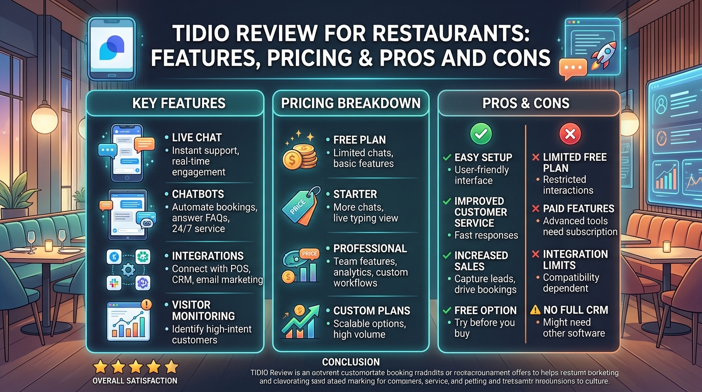 Tidio Review for Restaurants: Features, Pricing & Pros and Cons