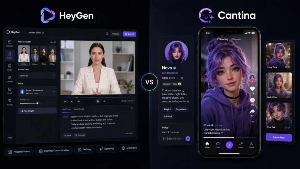 HeyGen vs Cantina: Features, AI Video Quality & Key Differences