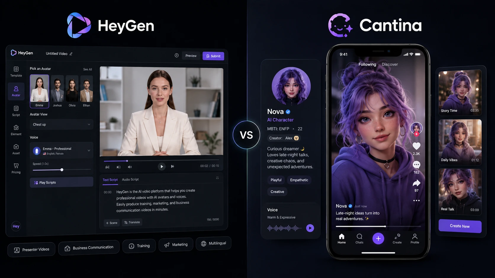 HeyGen vs Cantina: Features, AI Video Quality & Key Differences