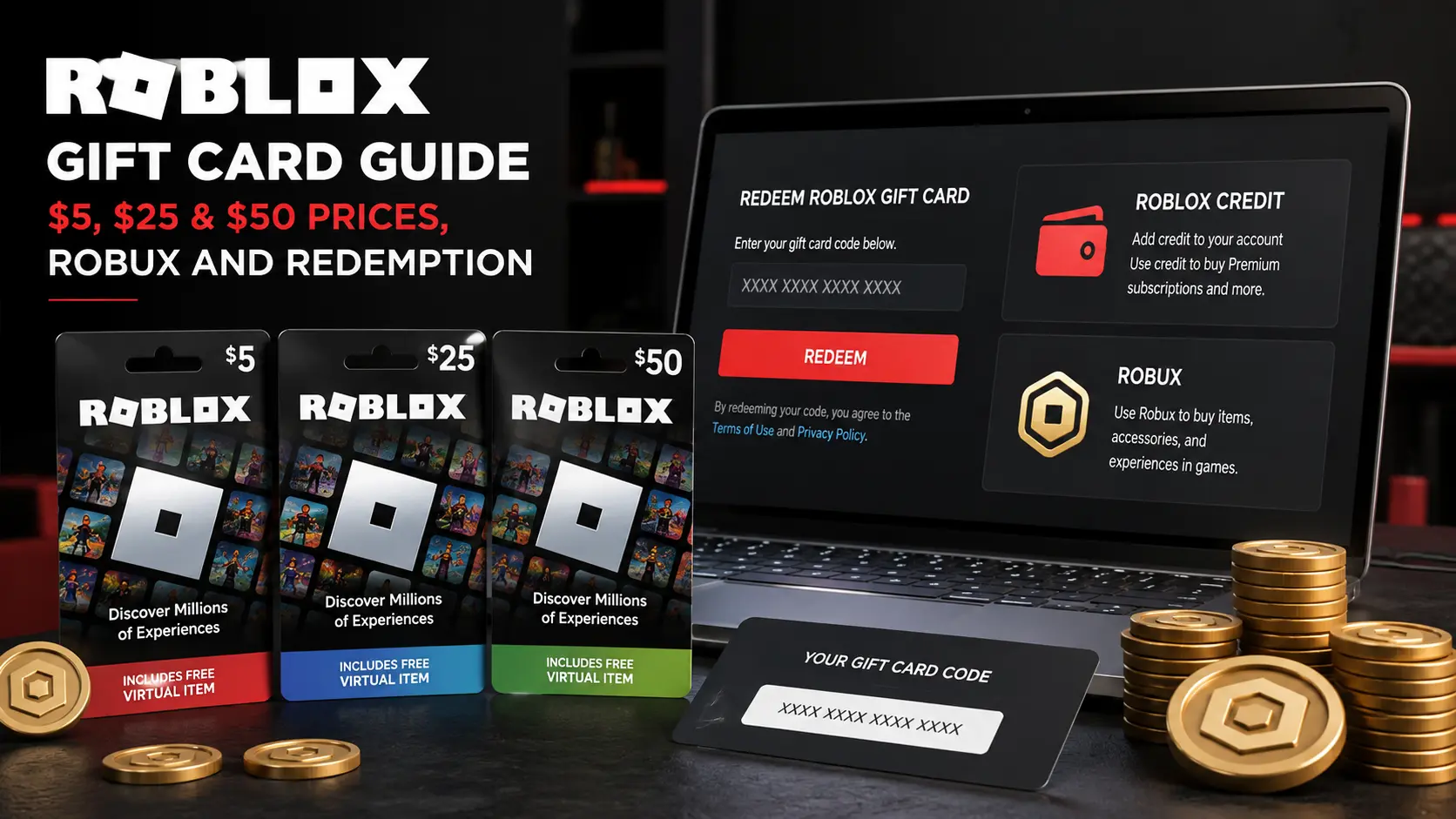 Roblox Gift Card Guide: $5, $25 & $50 Prices, Robux and Redemption
