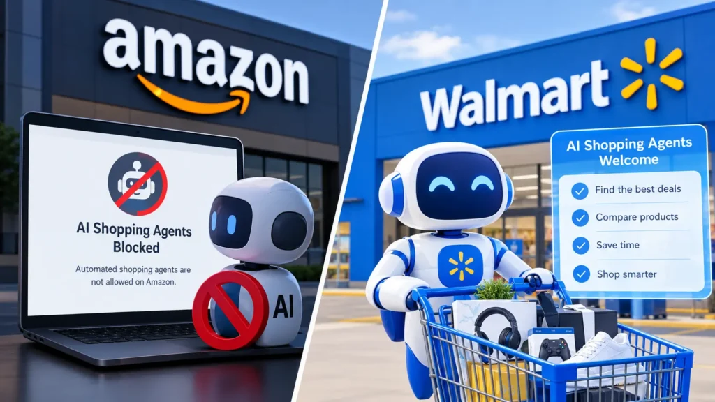 Amazon Blocks AI Shopping Agents While Walmart Welcomes Them