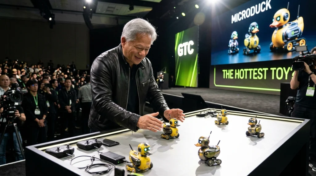 Nvidia’s CEO Plays With “Microduck” Robots as 20,000 Sell: This Year’s Hottest Toy?