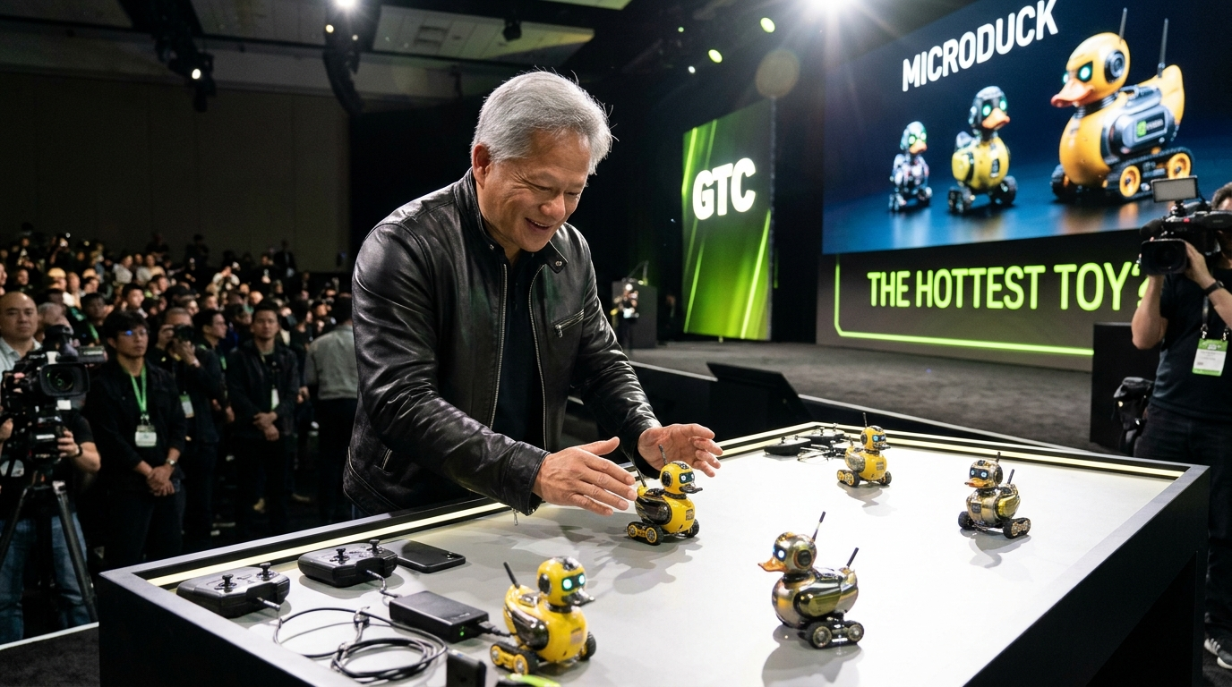 Nvidia’s CEO Plays With “Microduck” Robots as 20,000 Sell: This Year’s Hottest Toy?