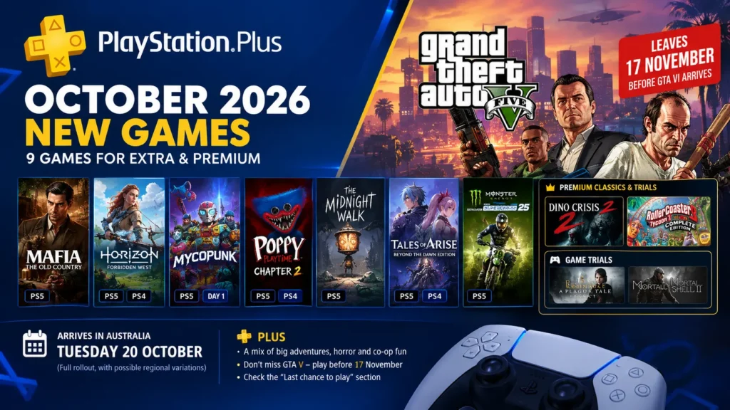 PS Plus Games for October 2026, and Why GTA V Is Leaving in November